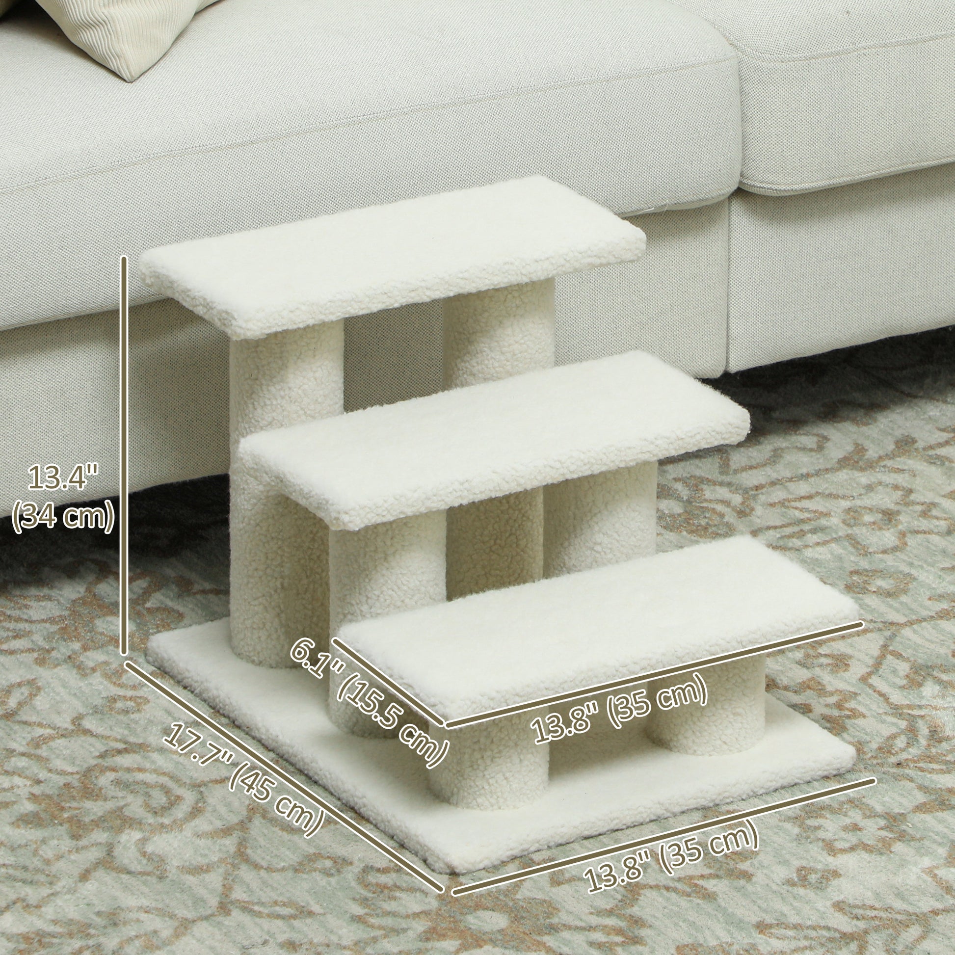 18" 3 Tier Pet Stairs Dog Cat Step Scratch Post Furniture, Beige