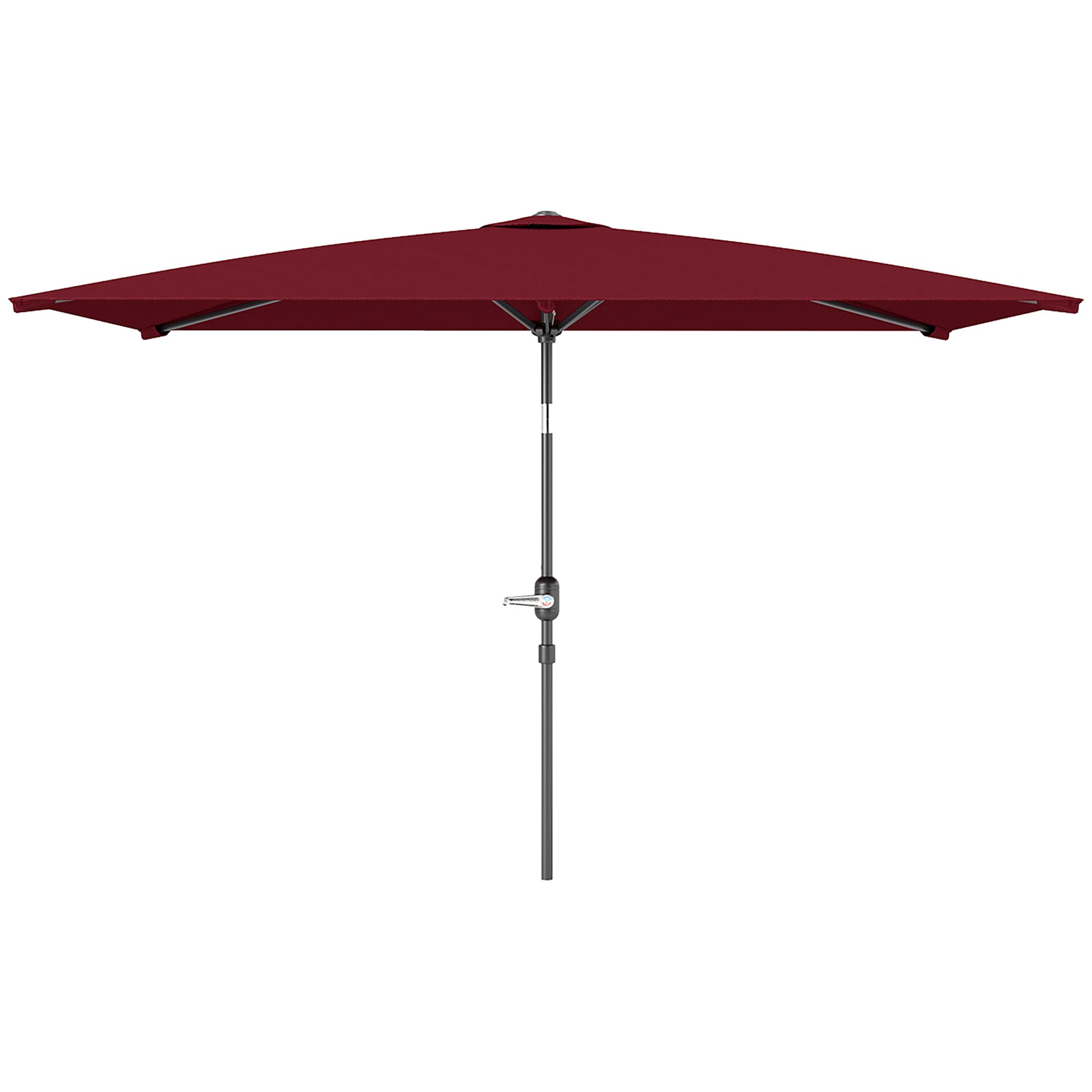 6.6x9.6ft Rectangle Aluminum Tilt Patio Umbrella, Garden Market Parasol, Outdoor Sunshade Canopy with Crank, Wine Red