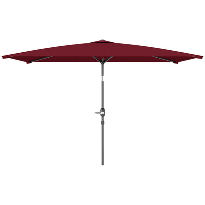 6.6x9.6ft Rectangle Aluminum Tilt Patio Umbrella, Garden Market Parasol, Outdoor Sunshade Canopy with Crank, Wine Red