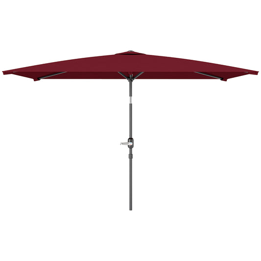 6.6x9.6ft Rectangle Aluminum Tilt Patio Umbrella, Garden Market Parasol, Outdoor Sunshade Canopy with Crank, Wine Red