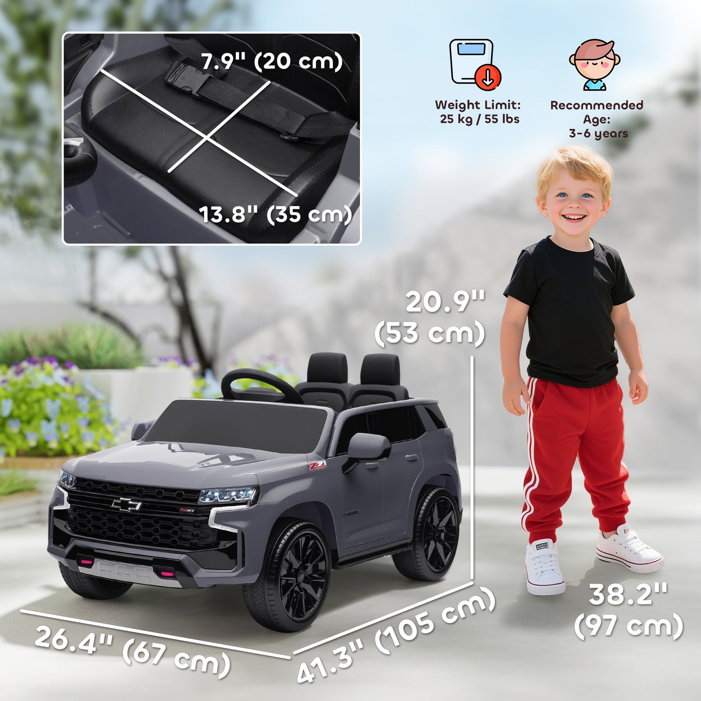 Aosom 12V Licensed Chevrolet TAHOE Ride On Car with Remote Control for 3-6 Years Old, Grey