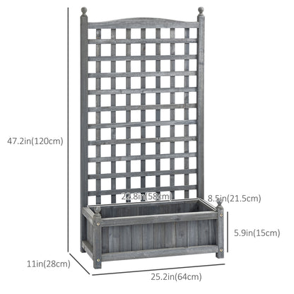 Raised Garden Bed with Trellis for Climbing Vines, 25.2" x 11" x 47.2" Wood Planter Box for Garden, Free Standing Flower Bed, Indoor Outdoor Display Rack, Grey
