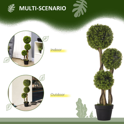 35 Inch Potted Fake Plant, Artificial Boxwood Topiary Tree, Triple Ball Tree for Indoor and Outdoor, Green