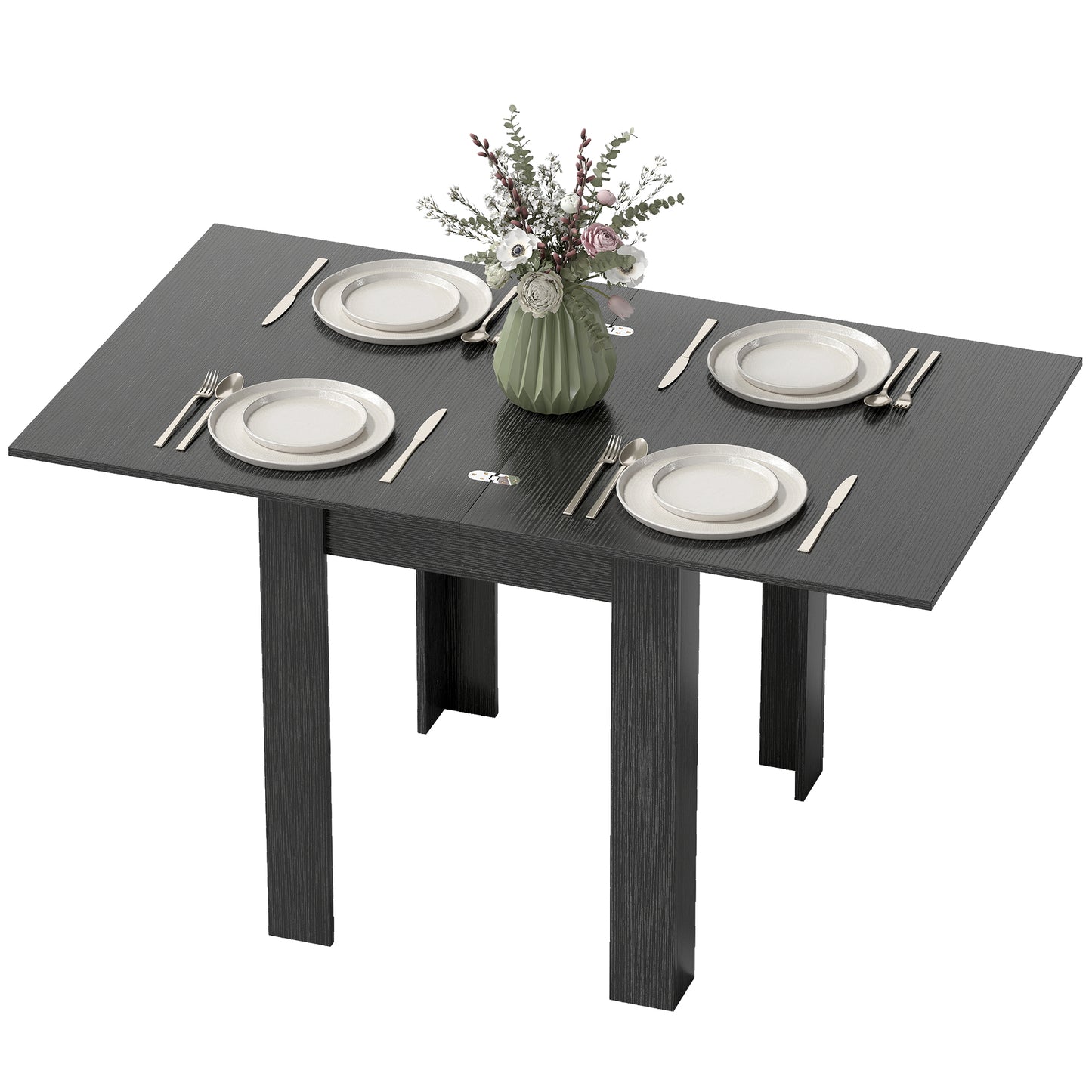 55" Extendable Dining Table for 4-6 Person, Kitchen Table with PU Handle and Felt Pads for Small Spaces, Black