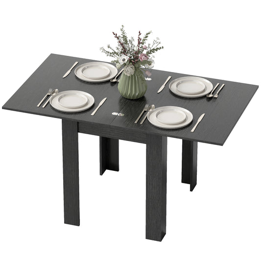 55" Extendable Dining Table for 4-6 Person, Kitchen Table with PU Handle and Felt Pads for Small Spaces, Black