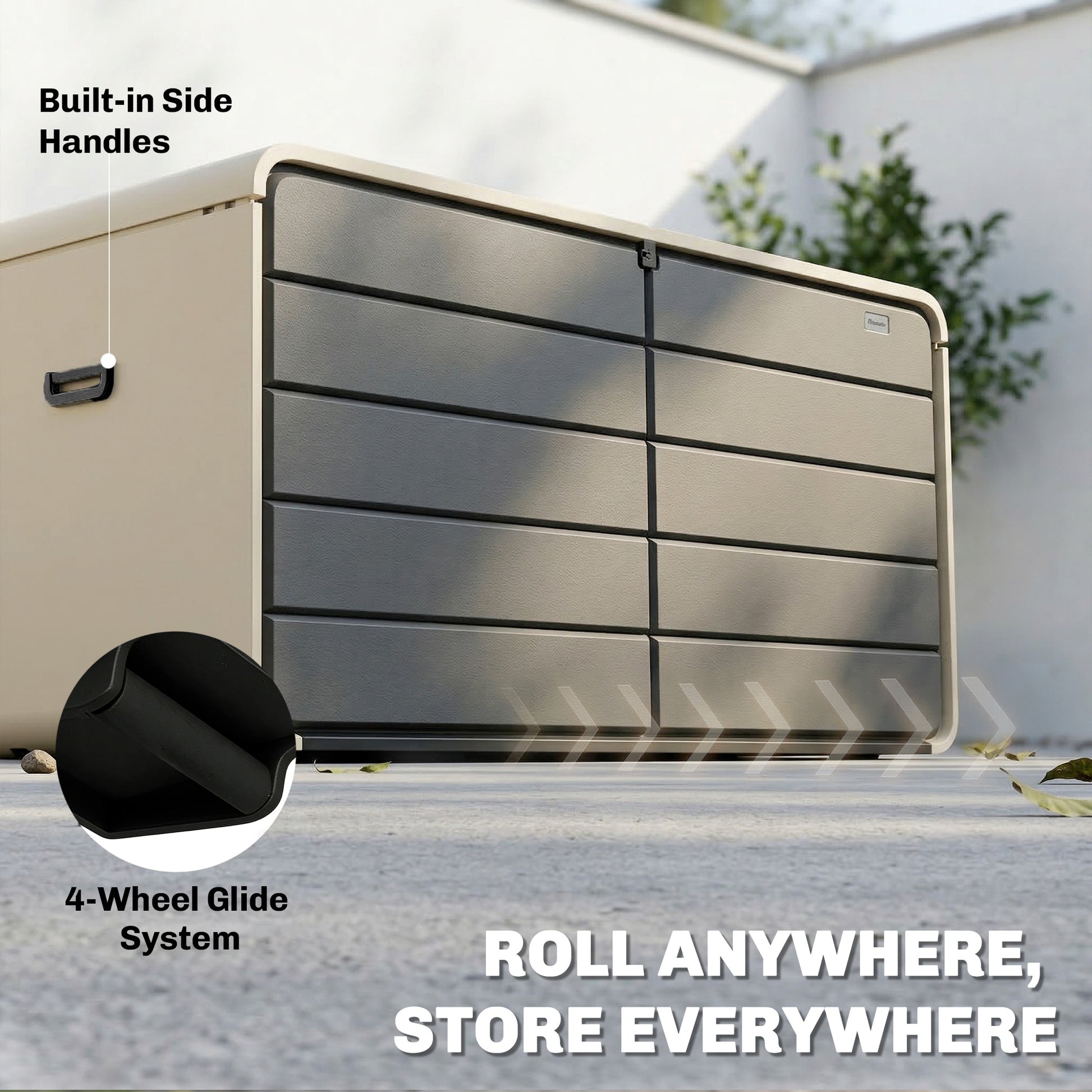 Outdoor Storage Box with Lockable Lid, HDPE Garden Deck Box with Wheels 757 L