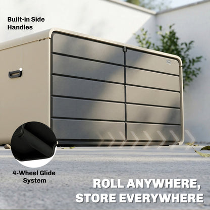 Outdoor Storage Box with Lockable Lid, HDPE Garden Deck Box with Wheels 757 L