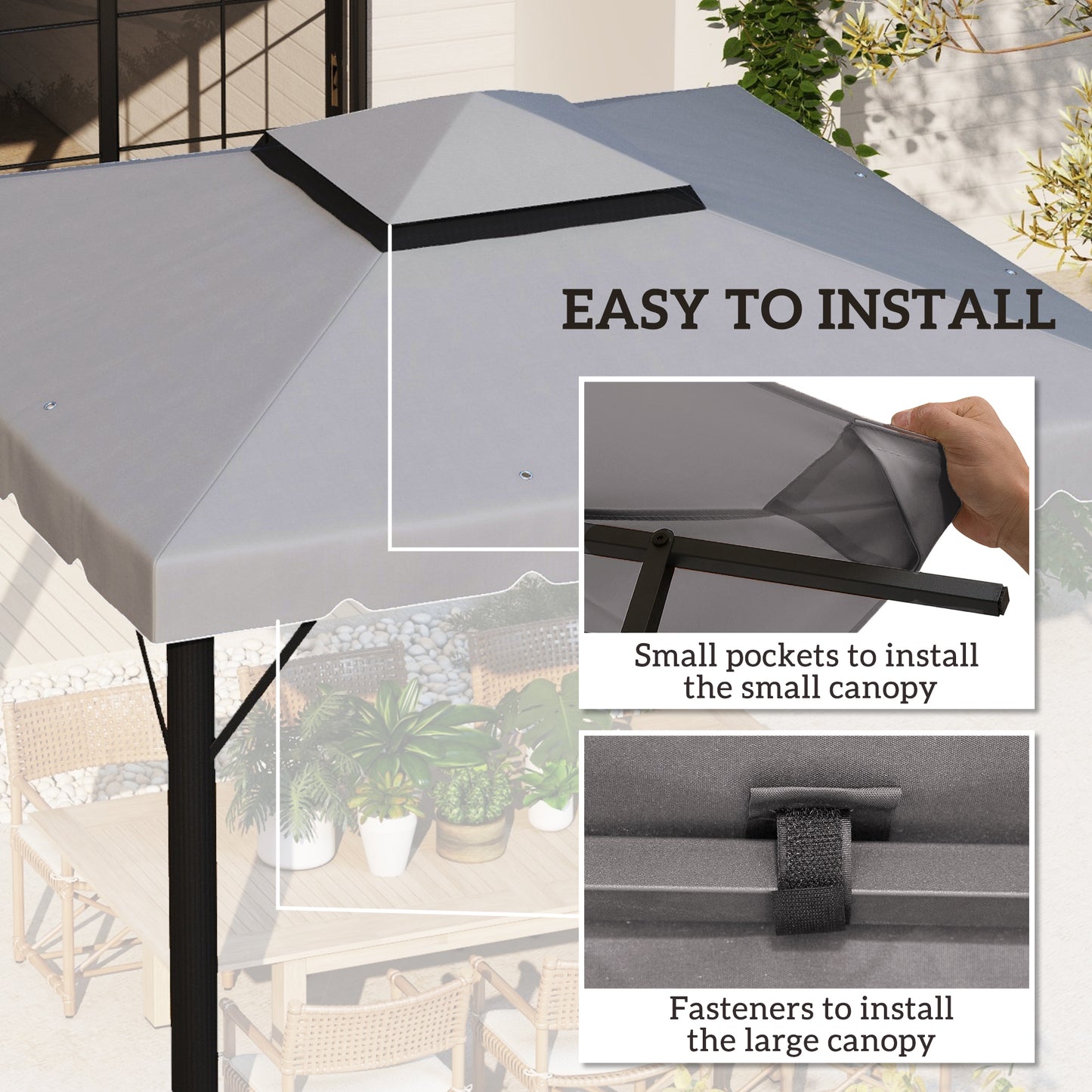 10' x 10' Gazebo Replacement Canopy, Gazebo Top Cover with Double Vented Roof for Garden Patio Outdoor TOP ONLY, Grey