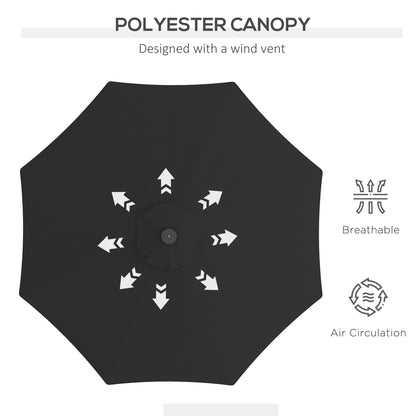 9ft Solar Patio Umbrella Outdoor Sunshade 24 LED Lights Tilt Canopy Black