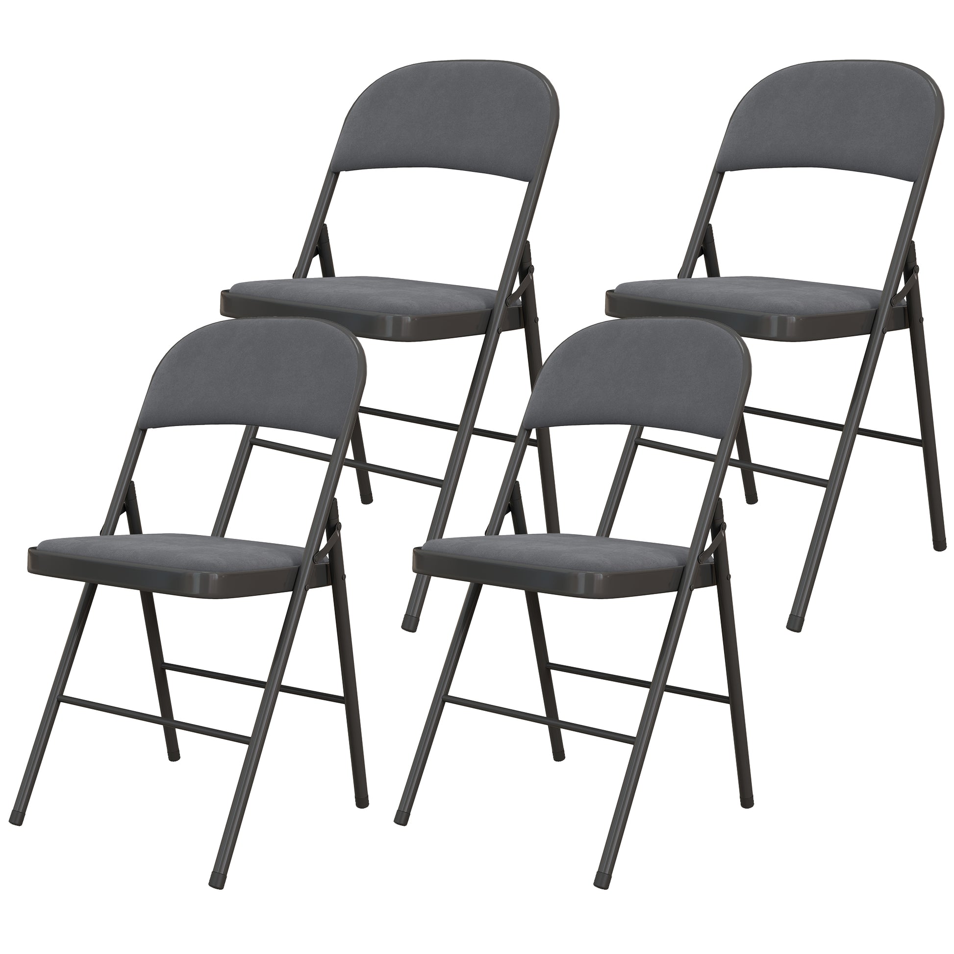 4 Pack Folding Chairs with Padded Seats, Velvet Portable Party Chairs with Steel Frame, Dark Grey