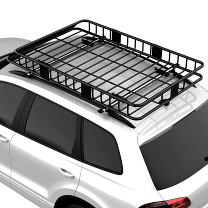 64"/43" x 39" Car Roof Rack, Length Adjustable Roof Basket, Universal Rooftop Cargo Carrier Basket with U-bolts, 220 lbs Capacity