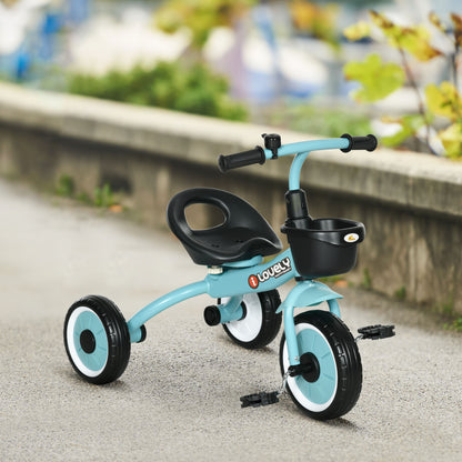 Qaba Tricycle for Toddler 2-5 Year Old Girls and Boys, Toddler Bike with Adjustable Seat, Basket, Bell, Blue