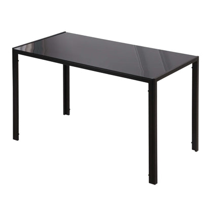 Rectangular Kitchen Table for 4 People, Dining Table with Tabletop Tempered Glass for Dining Room, Living Room, Black