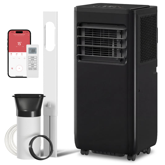 8000 BTU Portable 4-in-1 Air Conditioner with Cool, Dehumidifier, Fan, Sleep, WiFi Voice Remote Control, Black