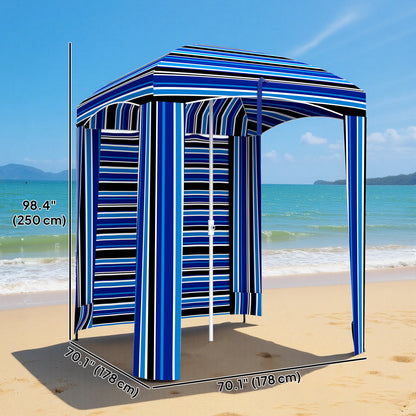 70.1" L x 70.1" W Cabana Umbrella with Walls, Vents, Ruffles, Carry Bag, Beach Umbrella, Blue Stripe