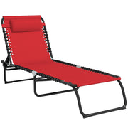 Outdoor Folding Lounge Chair, 4-Level Adjustable Chaise Lounge with Headrest, Tanning Chair Beach Bed Reclining Lounger Cot for Camping, Hiking, Backyard, Wine Red