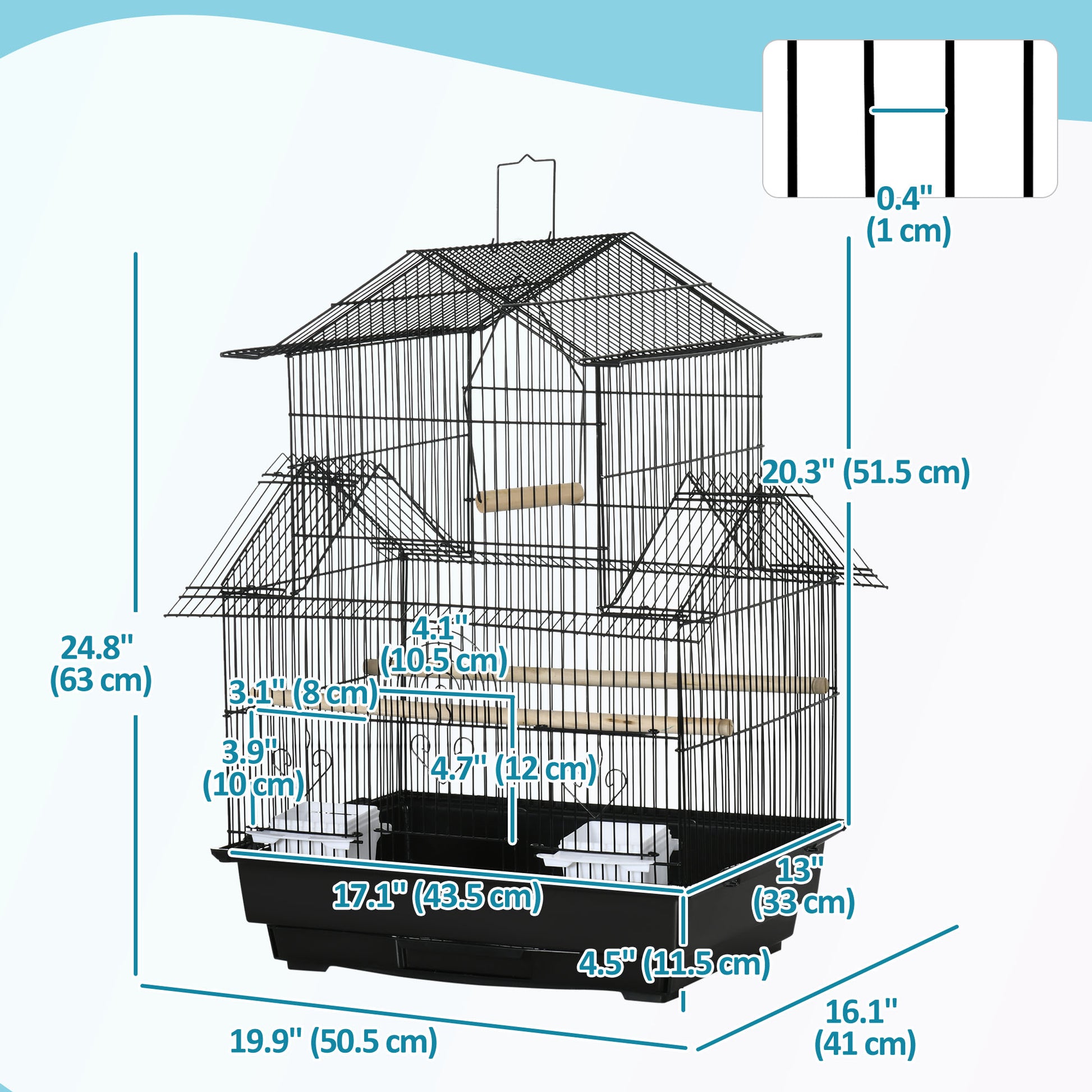 25" Bird Cage with Perch, Swing, Food Container, Slide-out Tray, Handle, Parrot Cage for Finches, Canaries, Budgies