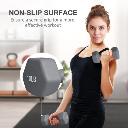Soozier 2 x 10LBS Hexagonal Dumbbells, Set of 2 Weights with Non-Slip Grip for Home Gym Workout