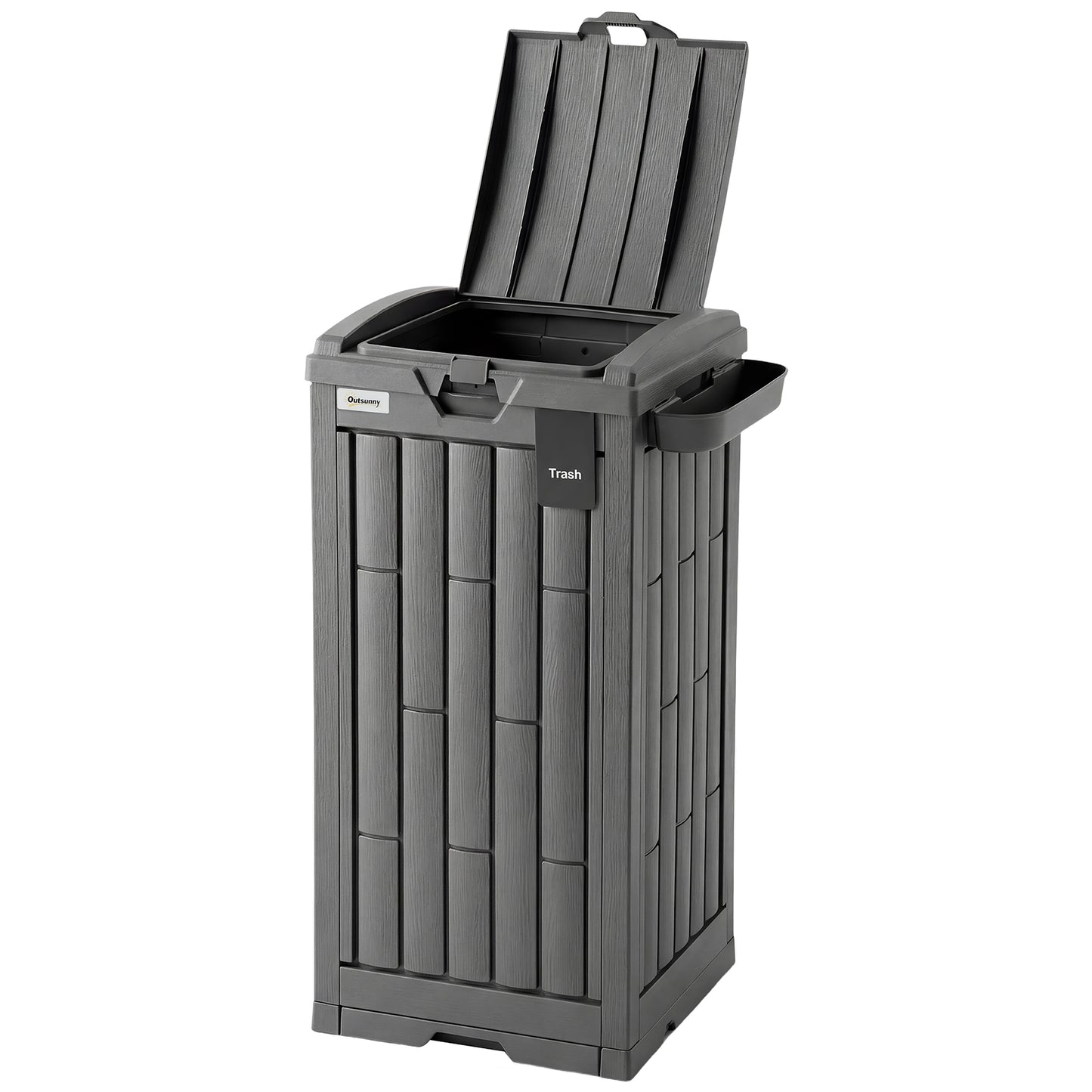 29 Gallon Outdoor Garbage Bin with Dual Lid, Plastic Outdoor Waste Trash Can with Side Holder and Drip Tray, Grey