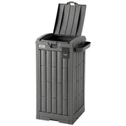 29 Gallon Outdoor Garbage Bin with Dual Lid, Plastic Outdoor Waste Trash Can with Side Holder and Drip Tray, Grey