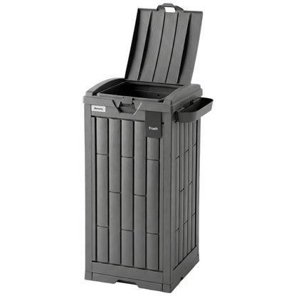 29 Gallon Outdoor Garbage Bin with Dual Lid, Plastic Outdoor Waste Trash Can with Side Holder and Drip Tray, Grey