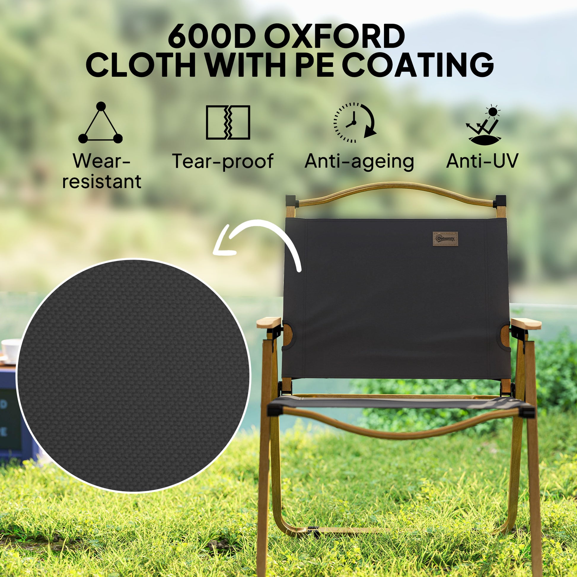 Camping Chair, Lightweight Folding Chair, Portable Armchair, Excellent for Festivals, Fishing, Dark Grey