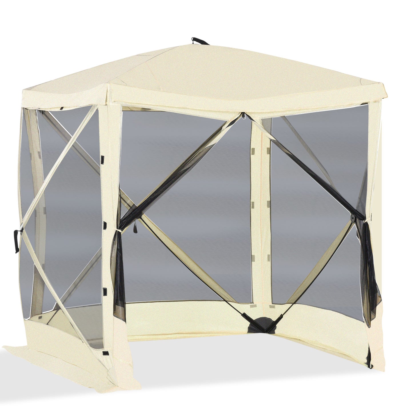 Pop-Up Tent, Foldable Screen Tent with Carry Bag, Zippered Door and Ground Stakes, Fits 3-4 People, Beige