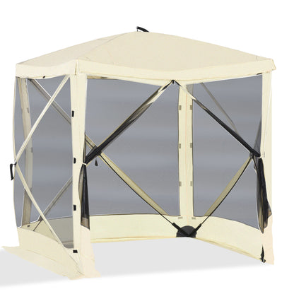 Pop-Up Tent, Foldable Screen Tent with Carry Bag, Zippered Door and Ground Stakes, Fits 3-4 People, Beige