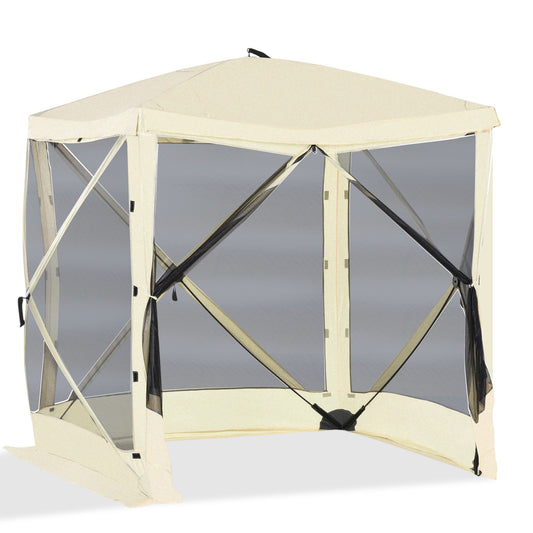Pop-Up Tent, Foldable Screen Tent with Carry Bag, Zippered Door and Ground Stakes, Fits 3-4 People, Beige