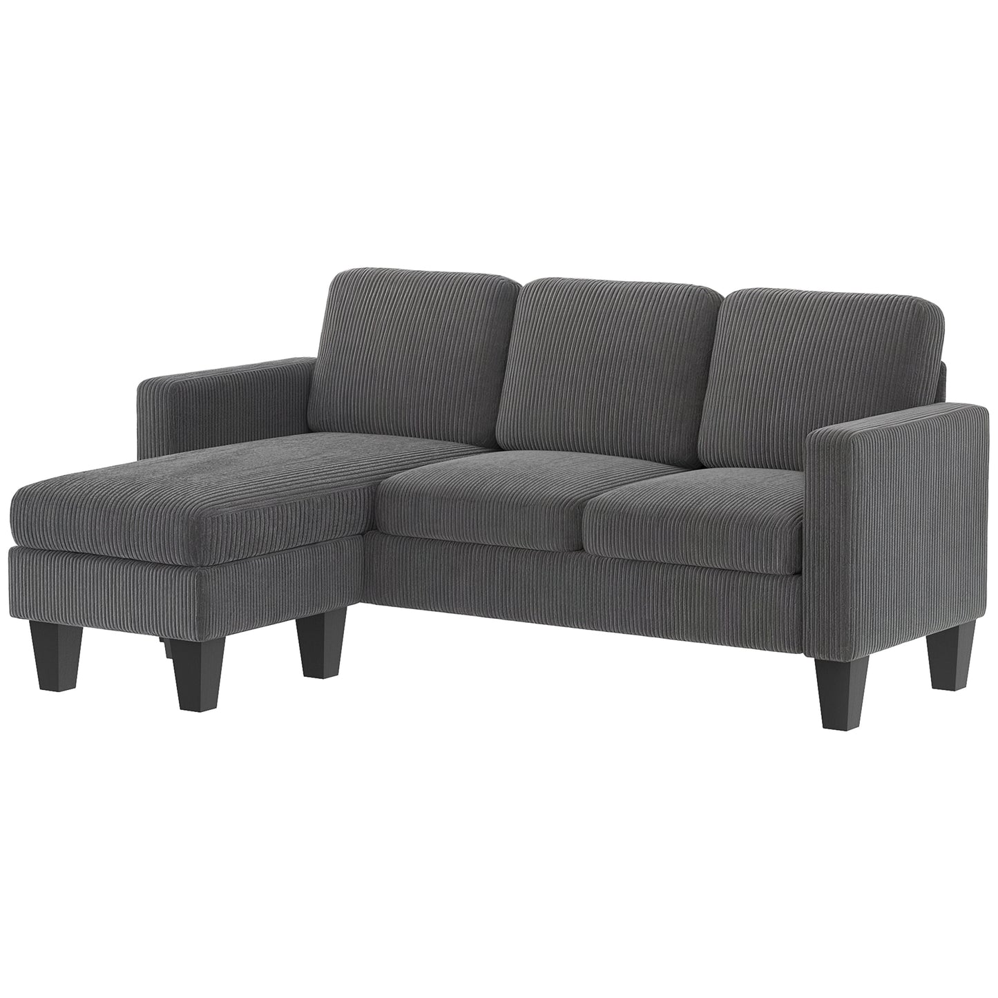 Sectional Sofa, L Shaped Couch, with Changeable Chaise or Ottoman, Dark Grey