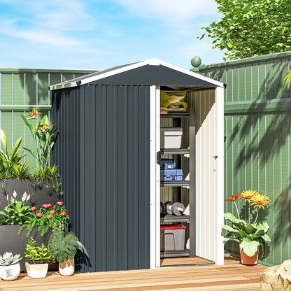 4.5 x 3ft Outdoor Storage Shed, Waterproof Metal Garden Shed with Lockable Door for Backyard, Patio, Lawn, Dark Grey