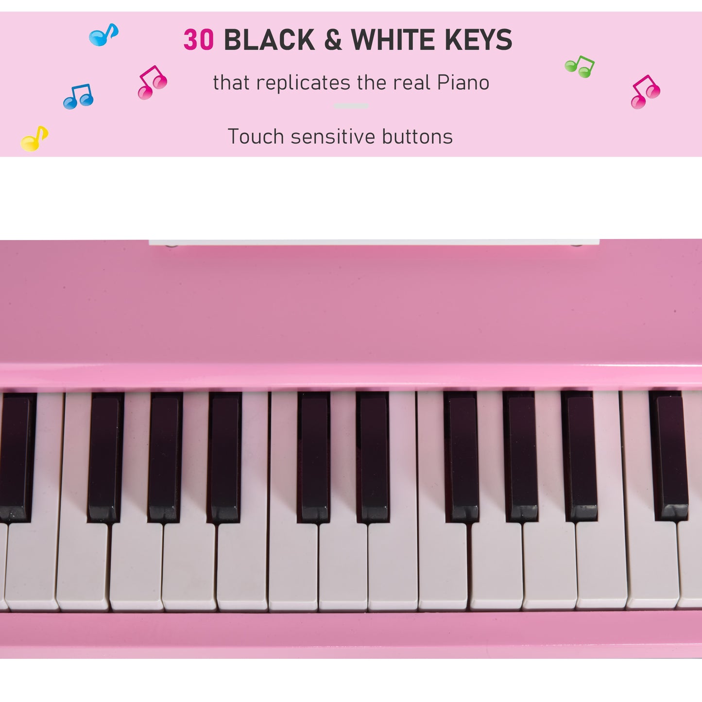 Modern Kids Piano, 30 Keys, Set of 2, Mini Toy for Child, Grand Piano with Music Stand and Bench, Ideal Gift, Pink