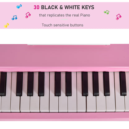 Modern Kids Piano, 30 Keys, Set of 2, Mini Toy for Child, Grand Piano with Music Stand and Bench, Ideal Gift, Pink