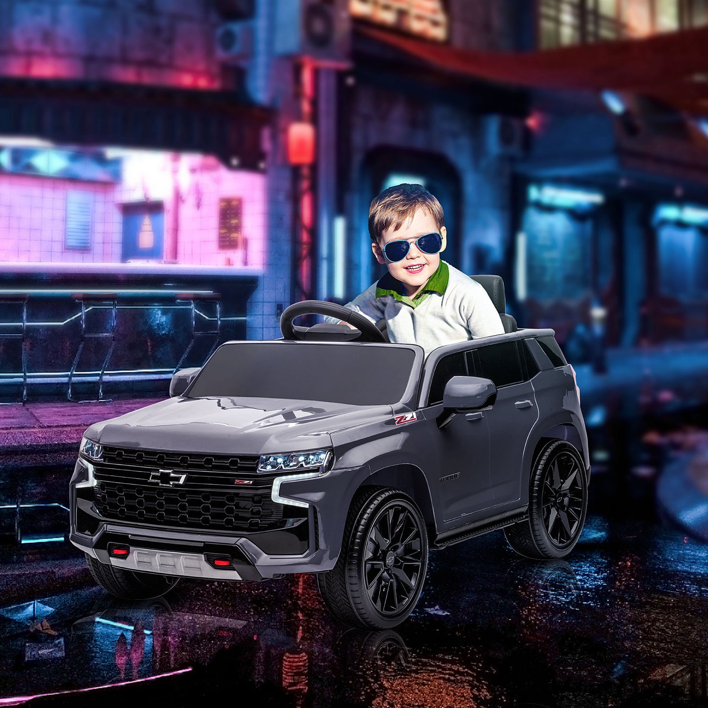 Aosom 12V Licensed Chevrolet TAHOE Ride On Car with Remote Control for 3-6 Years Old, Grey
