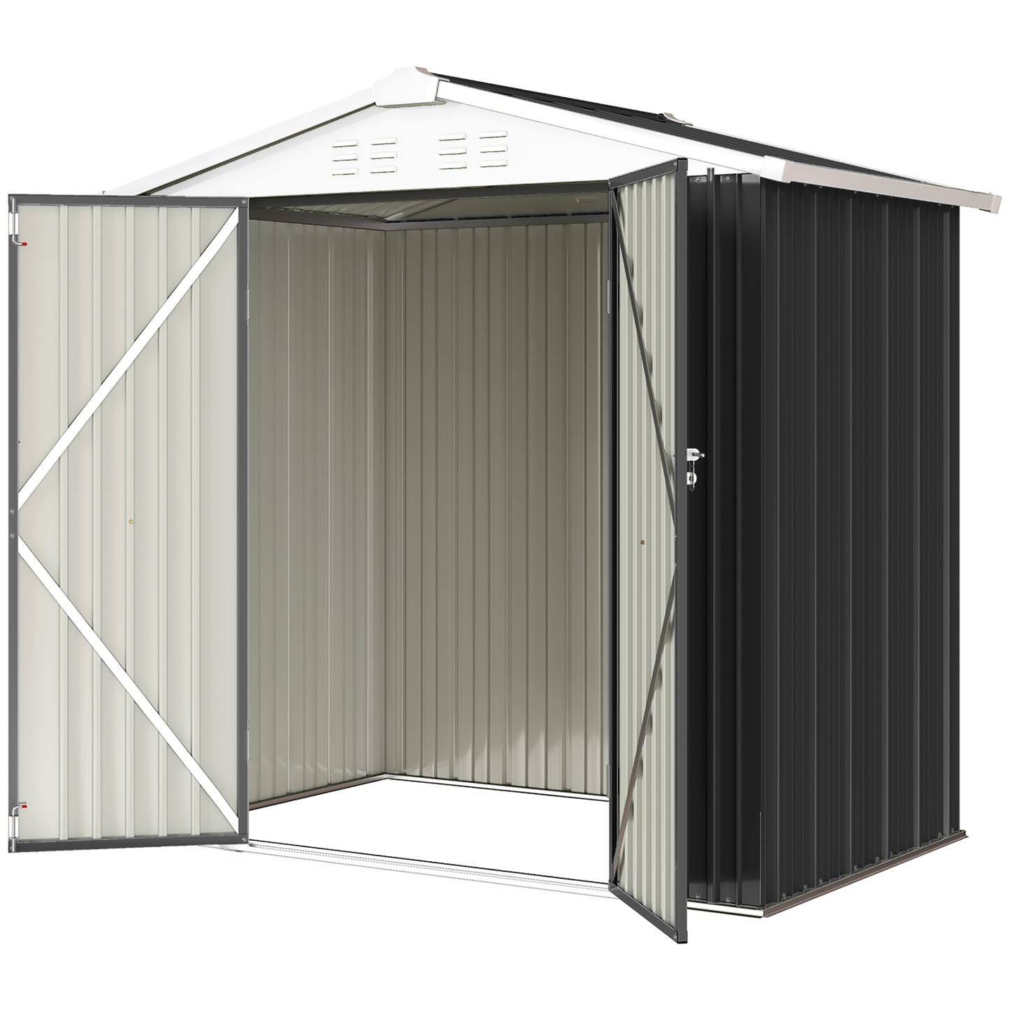 6.5' x 4' Outdoor Storage Shed, Metal Garden Shed with Lockable Double Doors, 4 Vents, Dark Grey