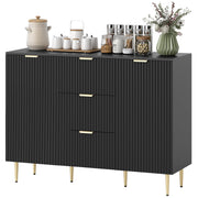 Modern Kitchen Storage Cabinet, Sideboard Buffet Cabinet w/ 3 Drawers and Adjustable Shelves for Kitchen Hallway, Black