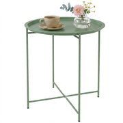 18" Outdoor Side Table with Removable Tray and Folding Legs, Indoor Outdoor for Balcony, Porch, Green
