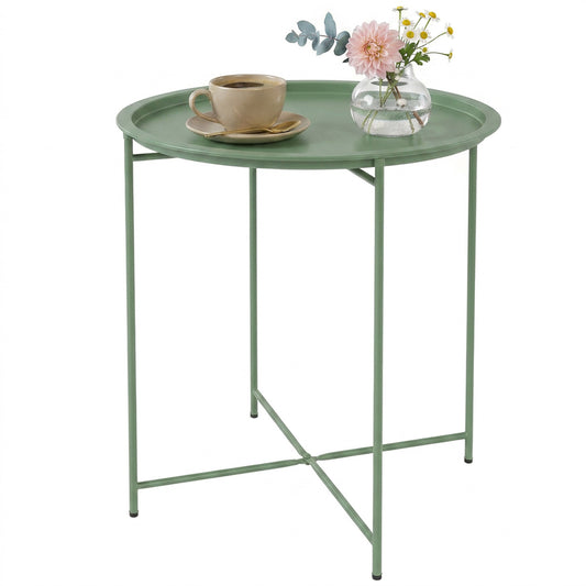 18" Outdoor Side Table with Removable Tray and Folding Legs, Indoor Outdoor for Balcony, Porch, Green