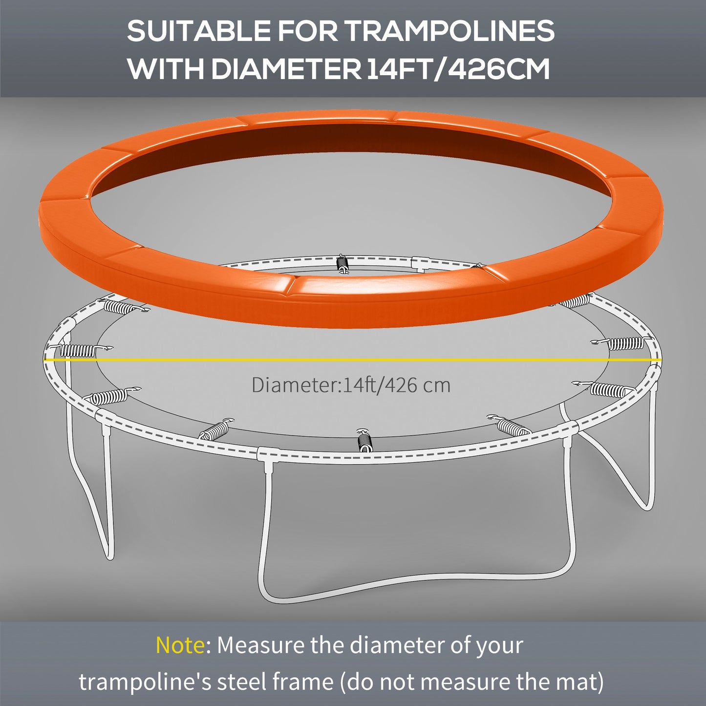 Soozier 14ft Trampoline Replacement Pad Trampolining Replacement Jump Bounce Exercise GYM Pad Only Light Orange