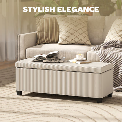 44 Inches Ottoman with Storage, Lid, Legs, Corduroy End of Bed Bench for Living Room, Bedroom, Entryway, Beige