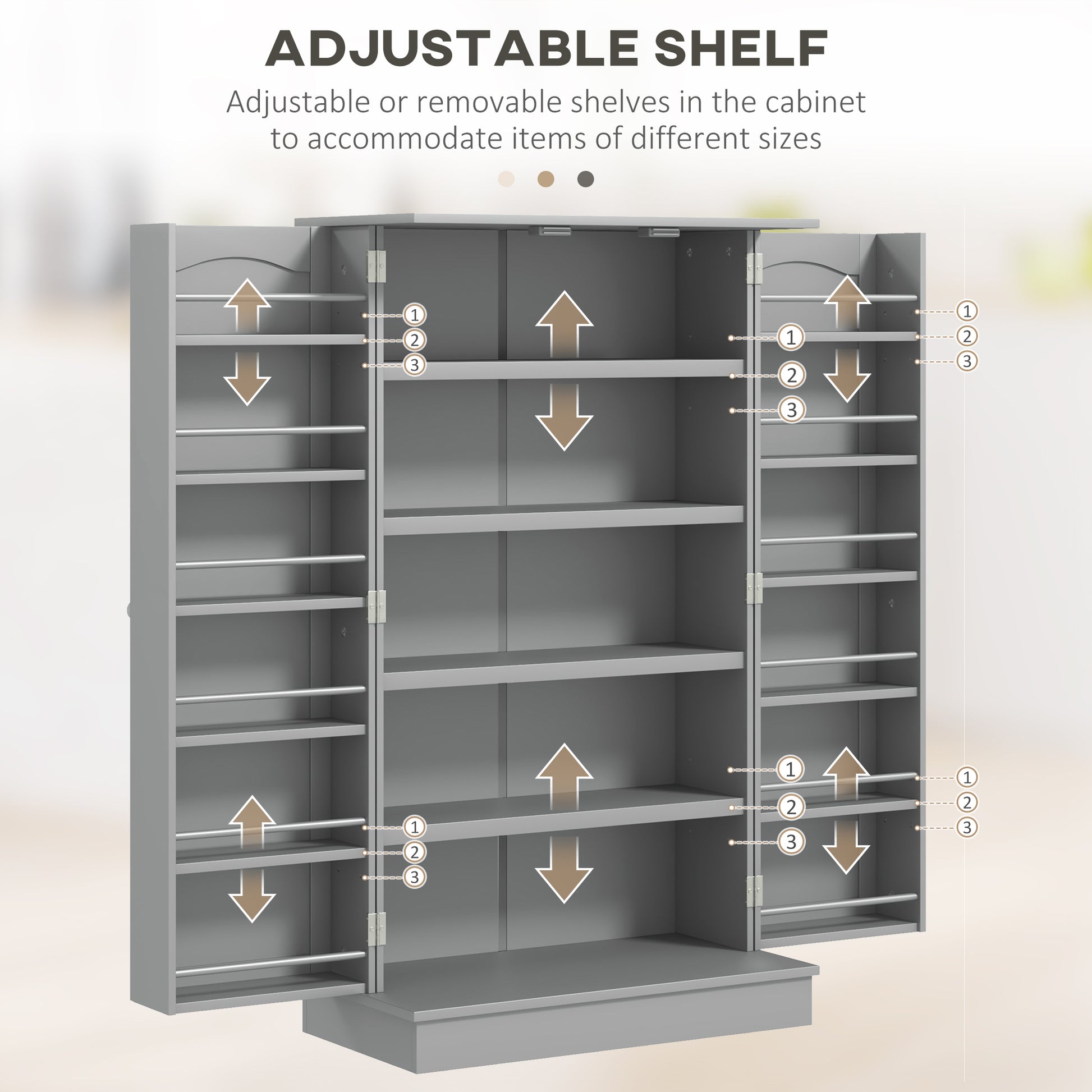 41" Storage Cabinet, 2-Door Kitchen Pantry Cabinet with 5-tier Shelving, 12 Spice Racks and Adjustable Shelves, Grey