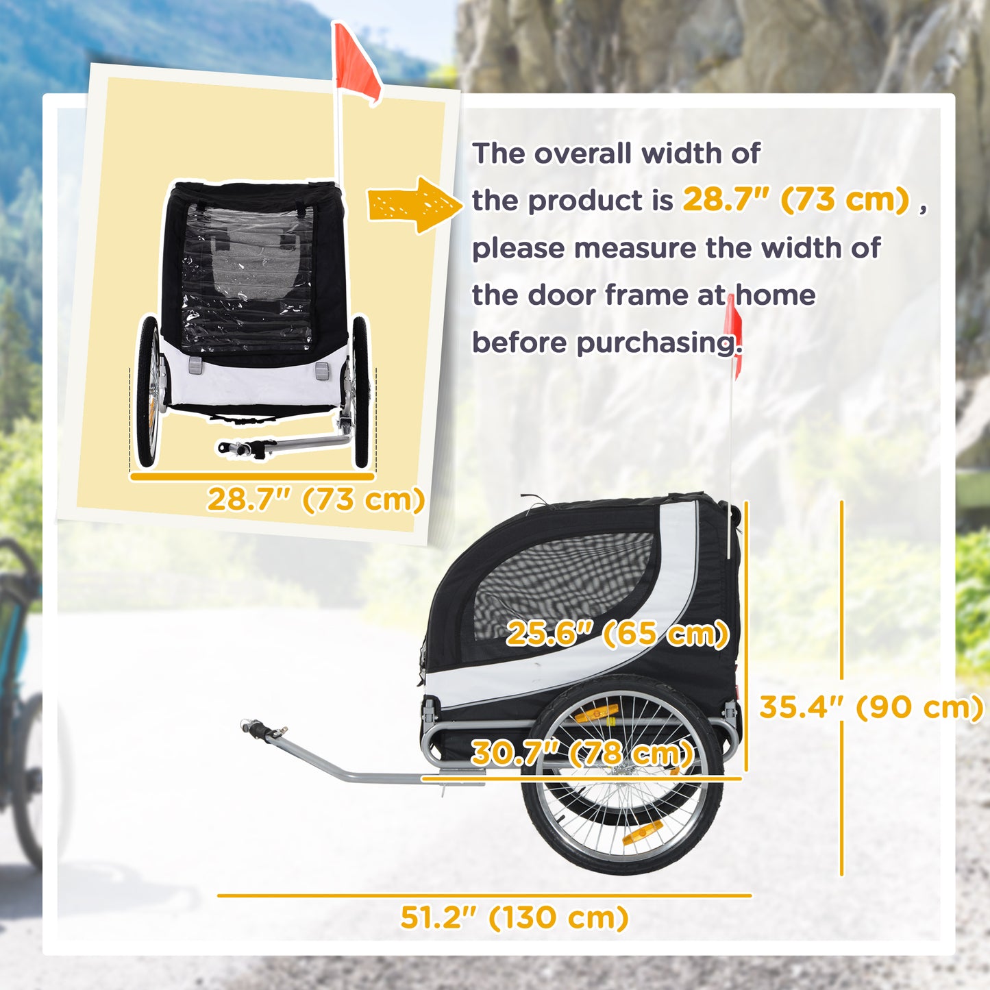 Aosom Dog Bike Trailer, Pet Cart Bicycle, Wagon Cargo Carrier Attachment with Hitch, Reflectors, Flag for Small Medium Dogs, Pet Wheelchair for Travelling, White