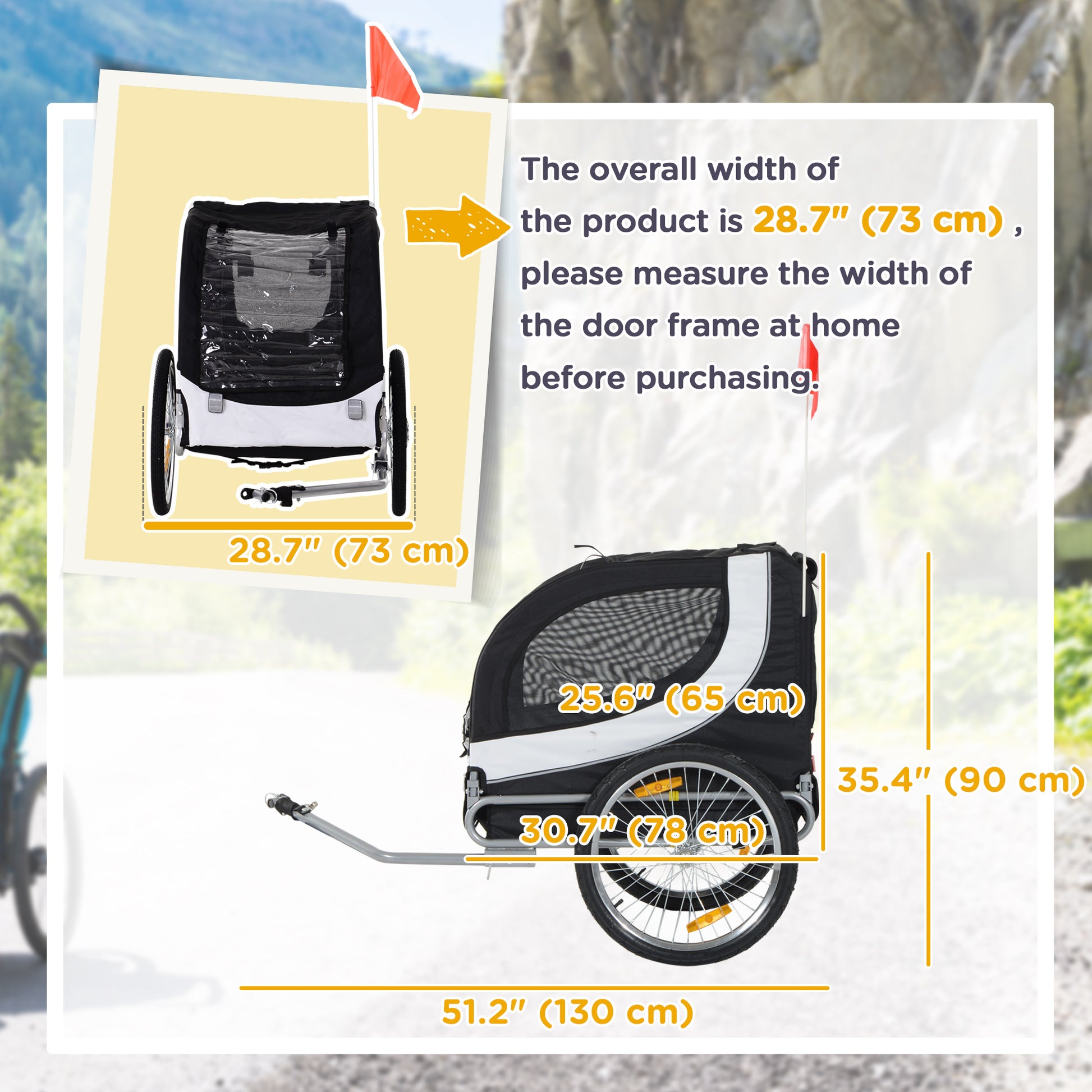 Aosom Dog Bike Trailer, Pet Cart Bicycle, Wagon Cargo Carrier Attachment with Hitch, Reflectors, Flag for Small Medium Dogs, Pet Wheelchair for Travelling, White