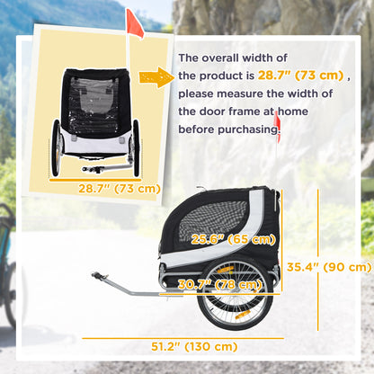 Aosom Dog Bike Trailer, Pet Cart Bicycle, Wagon Cargo Carrier Attachment with Hitch, Reflectors, Flag for Small Medium Dogs, Pet Wheelchair for Travelling, White