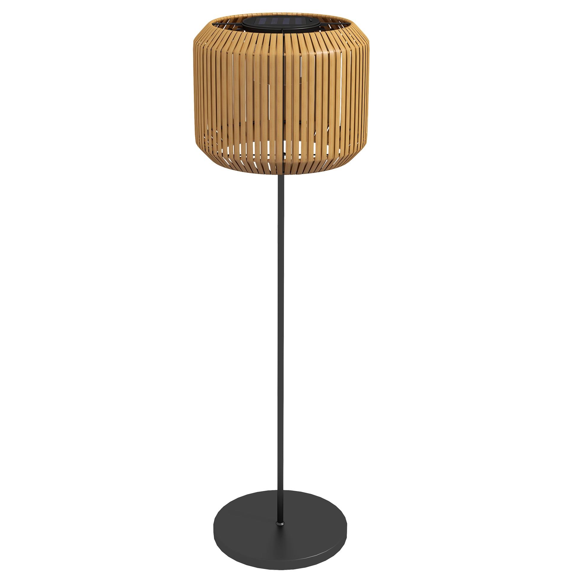 Wicker Outdoor Floor Lamp, Cordless Solar Lantern with Auto On/Off LED Lights, IP44 for Patio, Porch, Pathway, Yellow