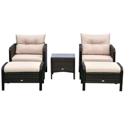 5pcs Outdoor Patio Furniture Set Wicker Conversation Set Footrest Coffee Table