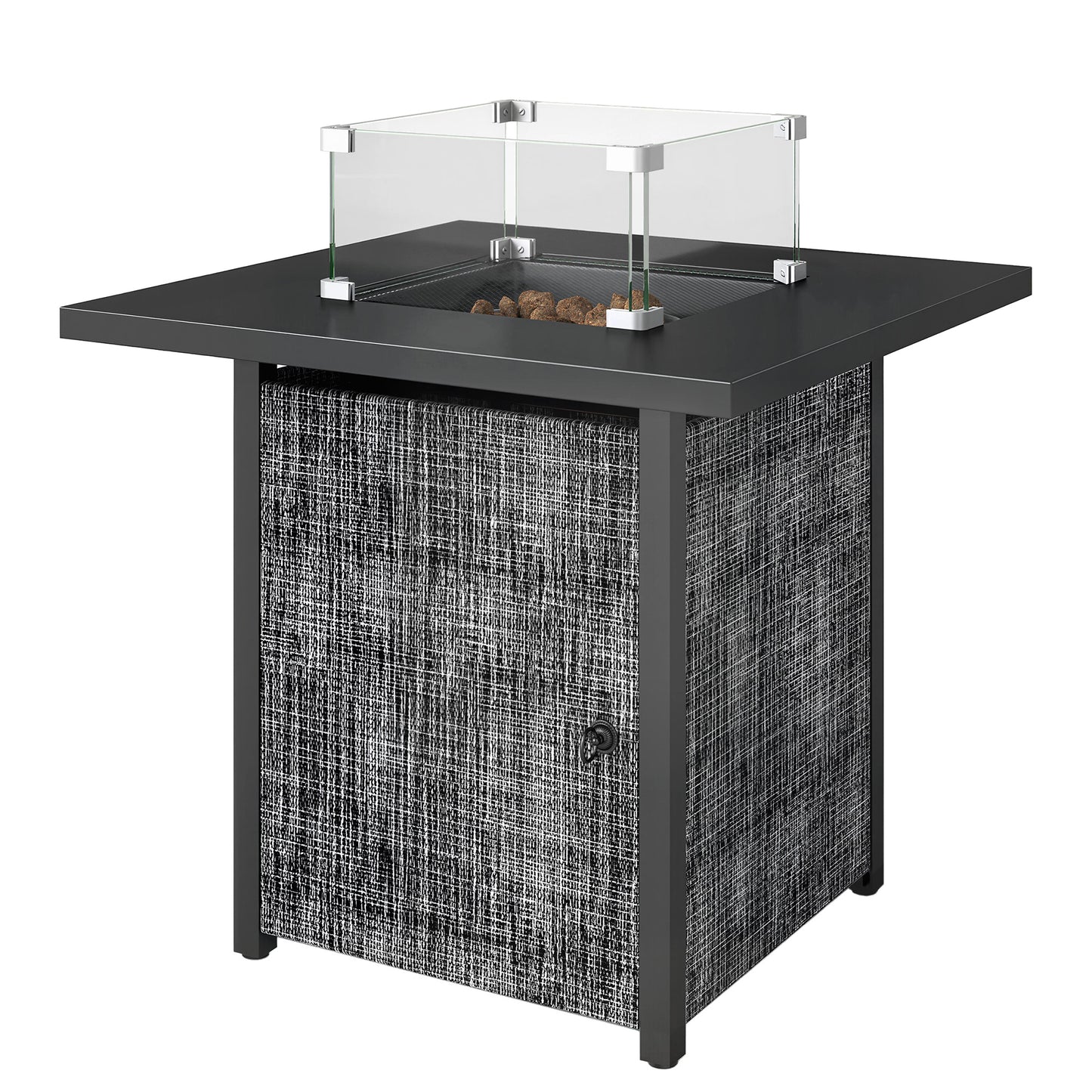Propane Fire Pit Table, 28 Inch Gas Fire Pit with Explosion-Proof Net and Glass Wind Guard, Gas Tank Holder