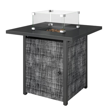 Propane Fire Pit Table, 28 Inch Gas Fire Pit with Explosion-Proof Net and Glass Wind Guard, Gas Tank Holder