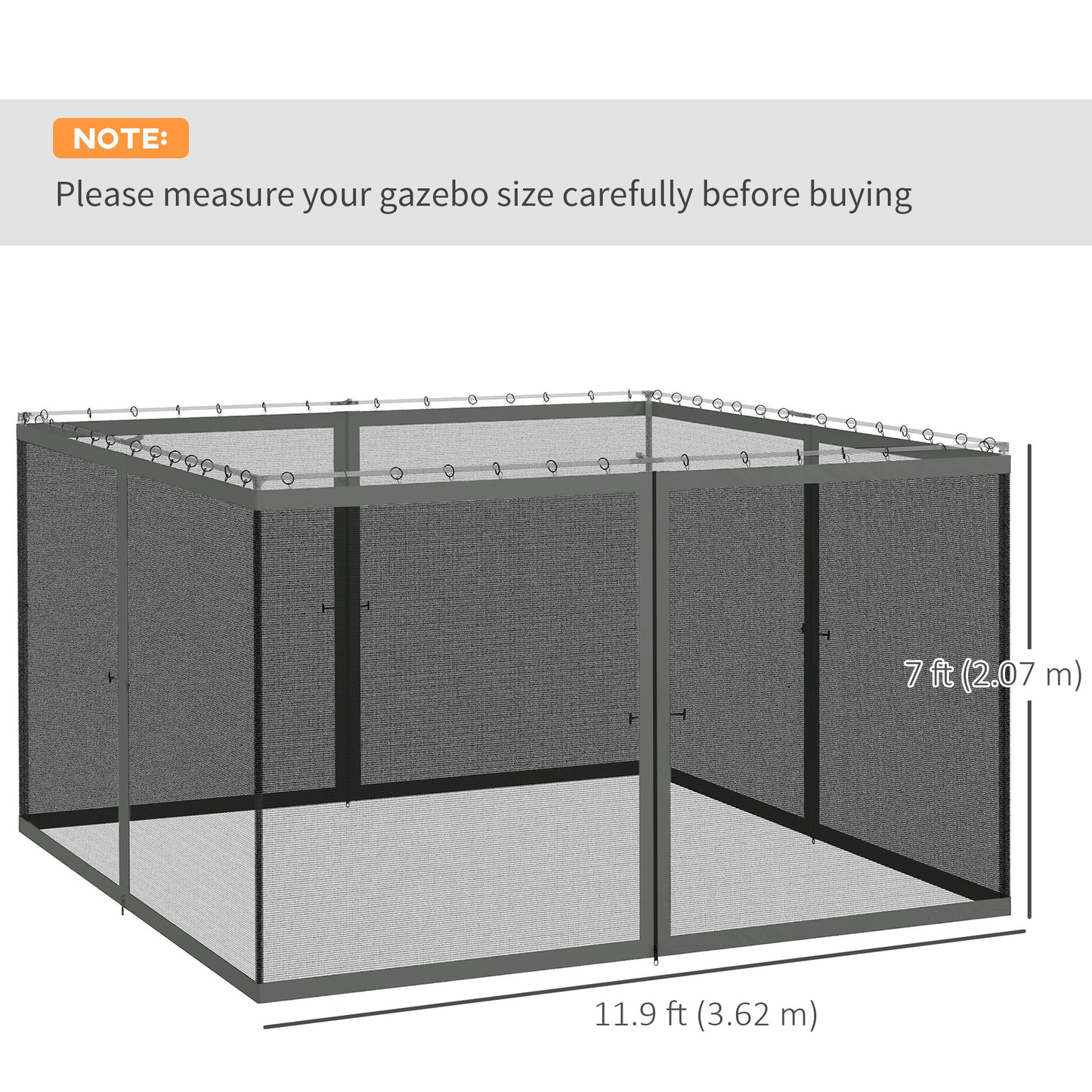 Replacement Mosquito Netting for Gazebo 12' x 12' Black Screen Walls for Canopy with Zippers