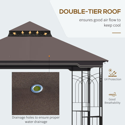 10'x10' Soft-top Patio Gazebo with Double Tier Roof, Mesh Curtains, Display Shelves, Top Hooks, Coffee